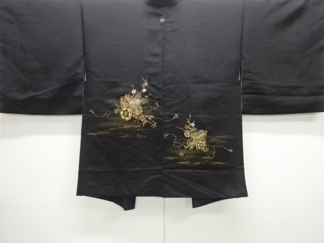 御所車模様織出し漆一ツ紋絵羽織